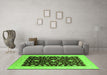 Machine Washable Oriental Green Traditional Area Rugs in a Living Room,, wshurb759grn