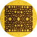 Round Machine Washable Oriental Yellow Traditional Rug, wshurb759yw