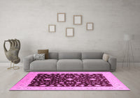 Machine Washable Oriental Pink Traditional Rug, wshurb759pnk