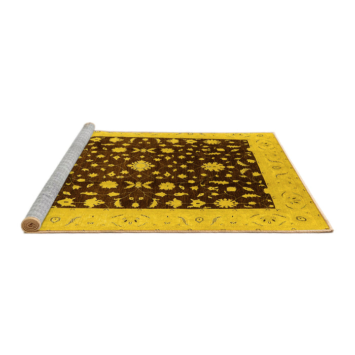 Sideview of Machine Washable Oriental Yellow Traditional Rug, wshurb759yw