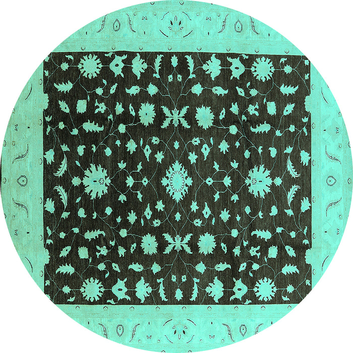 Round Oriental Turquoise Traditional Rug, urb759turq