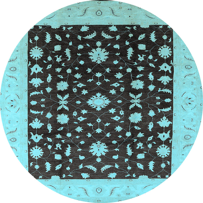 Round Oriental Light Blue Traditional Rug, urb759lblu
