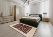 Mid-Century Modern Red Brown Oriental Rug in a Bedroom, urb759