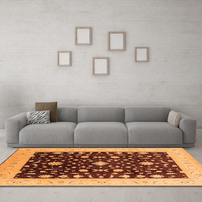 Machine Washable Oriental Orange Traditional Area Rugs in a Living Room, wshurb759org