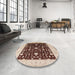 Round Machine Washable Industrial Modern Red Brown Rug in a Office, wshurb759
