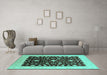 Machine Washable Oriental Turquoise Traditional Area Rugs in a Living Room,, wshurb759turq