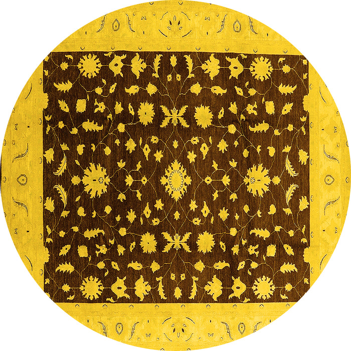 Round Oriental Yellow Traditional Rug, urb759yw