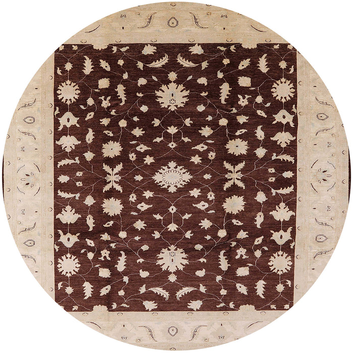 Round Mid-Century Modern Red Brown Oriental Rug, urb759