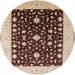 Round Mid-Century Modern Red Brown Oriental Rug, urb759