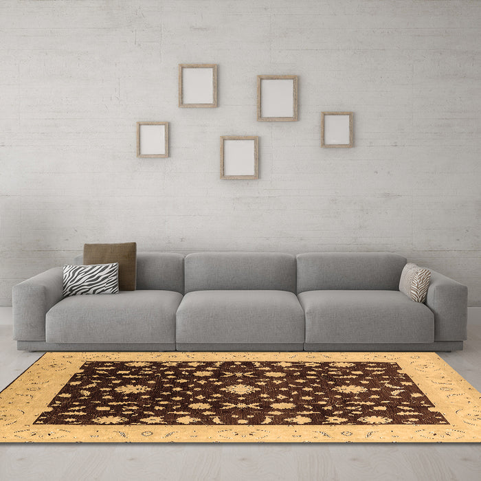 Machine Washable Oriental Brown Traditional Rug in a Living Room,, wshurb759brn