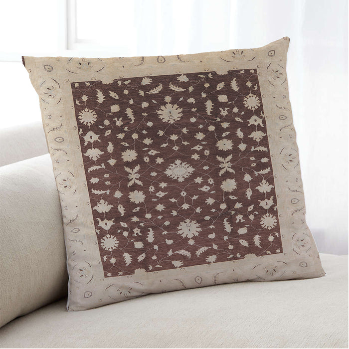 Lifestyle Image of Mid-Century Modern Urban Square Red Brown Throw Pillow, 18 inch by 18 inch, pwurb759