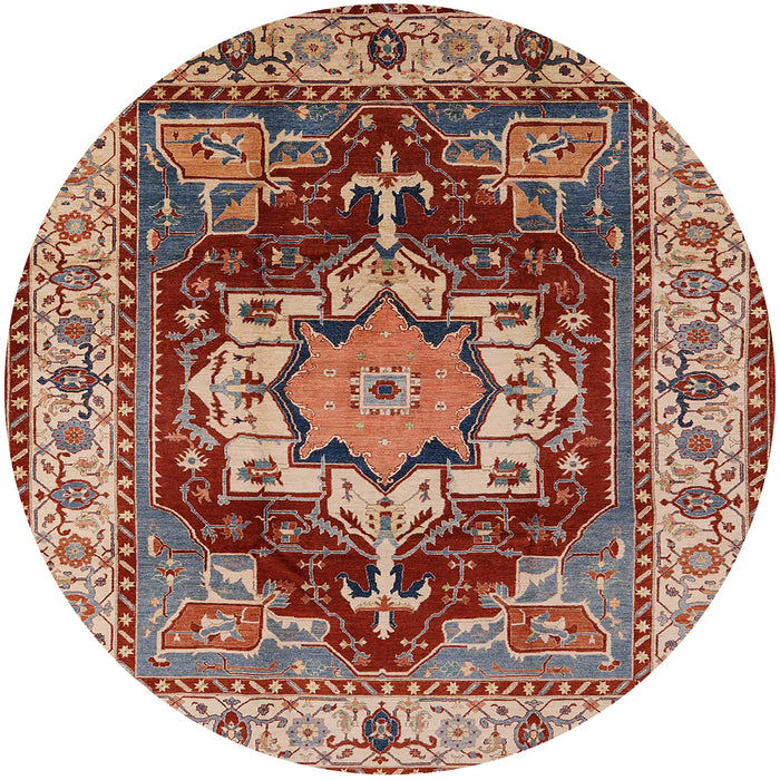 Round Mid-Century Modern Fire Brick Red Persian Rug, urb760