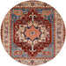 Round Mid-Century Modern Fire Brick Red Persian Rug, urb760
