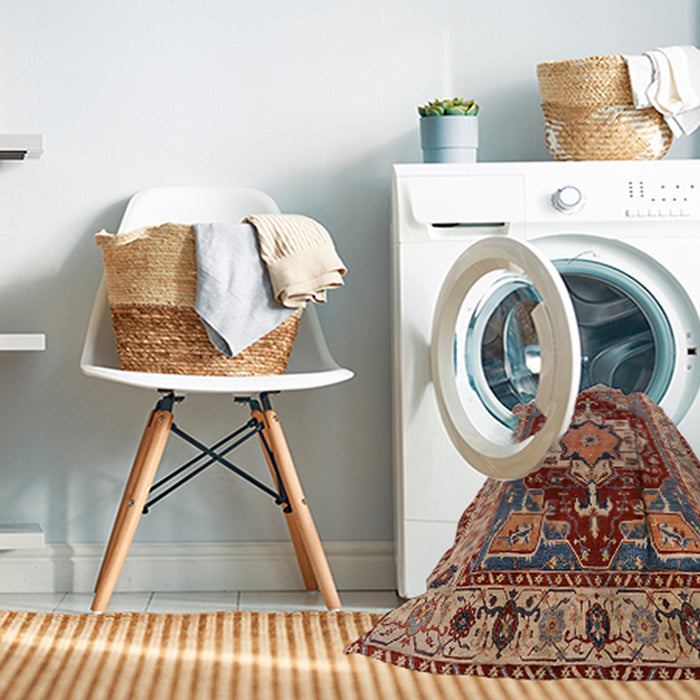 Machine Washable Industrial Modern Fire Brick Red Rug in a Washing Machine, wshurb760