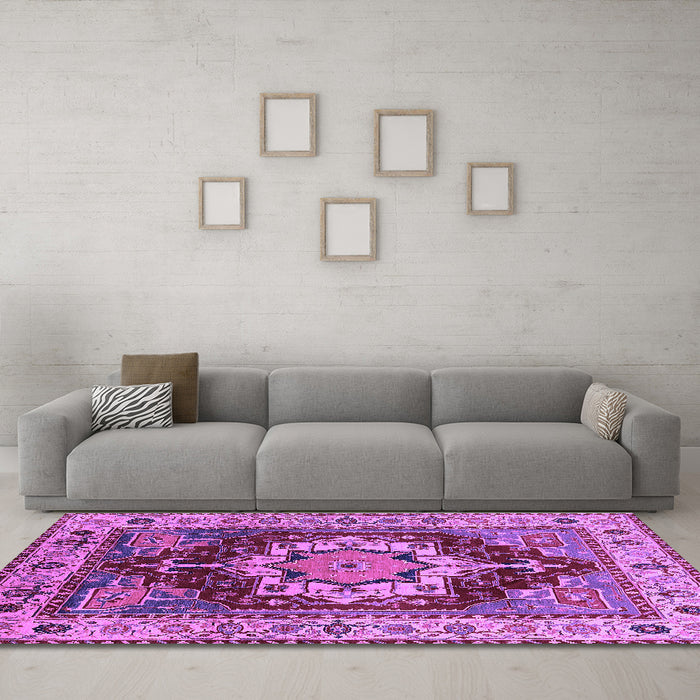 Machine Washable Persian Purple Traditional Area Rugs in a Living Room, wshurb760pur