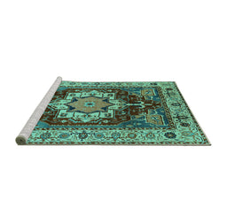 Sideview of Machine Washable Persian Turquoise Traditional Area Rugs, wshurb760turq