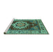 Sideview of Machine Washable Persian Turquoise Traditional Area Rugs, wshurb760turq