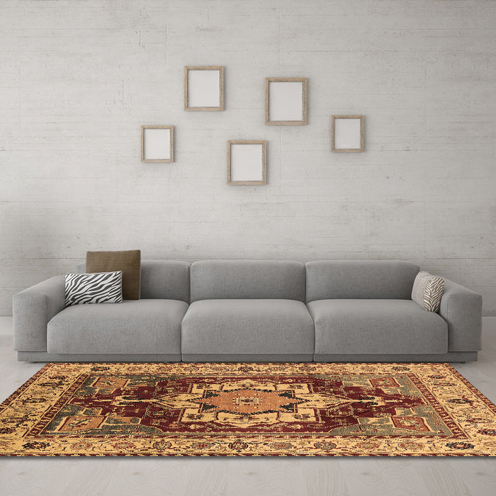 Machine Washable Persian Brown Traditional Rug in a Living Room,, wshurb760brn