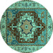 Round Machine Washable Persian Turquoise Traditional Area Rugs, wshurb760turq