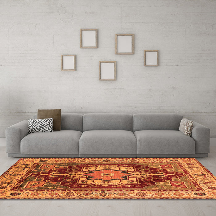 Machine Washable Persian Orange Traditional Area Rugs in a Living Room, wshurb760org