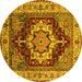 Round Machine Washable Persian Yellow Traditional Rug, wshurb760yw