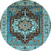 Round Machine Washable Persian Light Blue Traditional Rug, wshurb760lblu