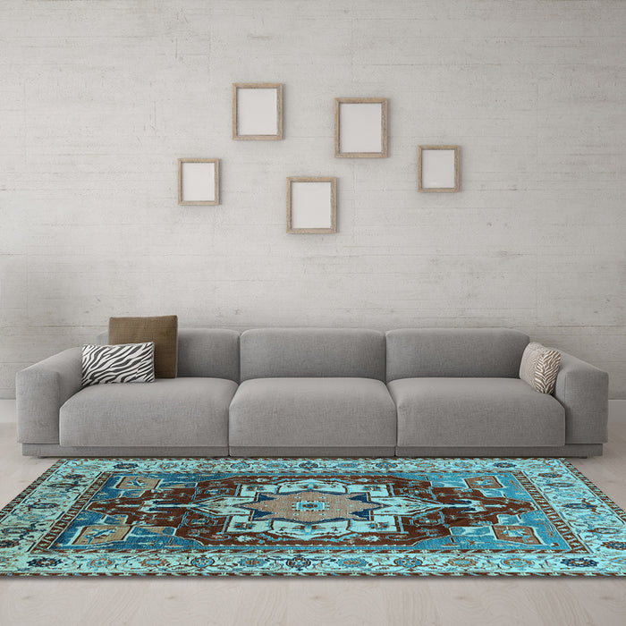 Machine Washable Persian Light Blue Traditional Rug in a Living Room, wshurb760lblu