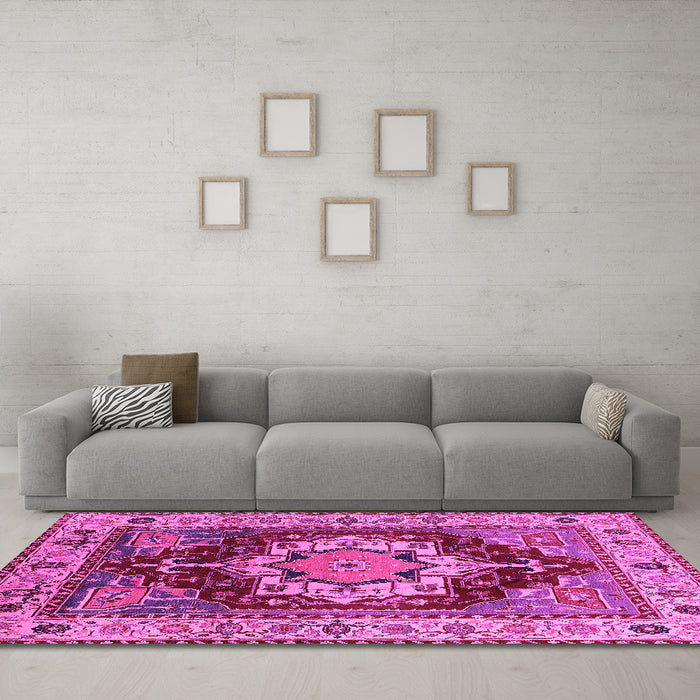Machine Washable Persian Pink Traditional Rug in a Living Room, wshurb760pnk