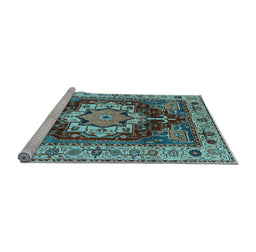 Sideview of Machine Washable Persian Light Blue Traditional Rug, wshurb760lblu