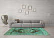 Machine Washable Persian Turquoise Traditional Area Rugs in a Living Room,, wshurb760turq