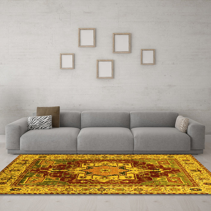 Machine Washable Persian Yellow Traditional Rug in a Living Room, wshurb760yw