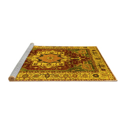 Sideview of Machine Washable Persian Yellow Traditional Rug, wshurb760yw