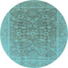 Round Oriental Light Blue Traditional Rug, urb761lblu