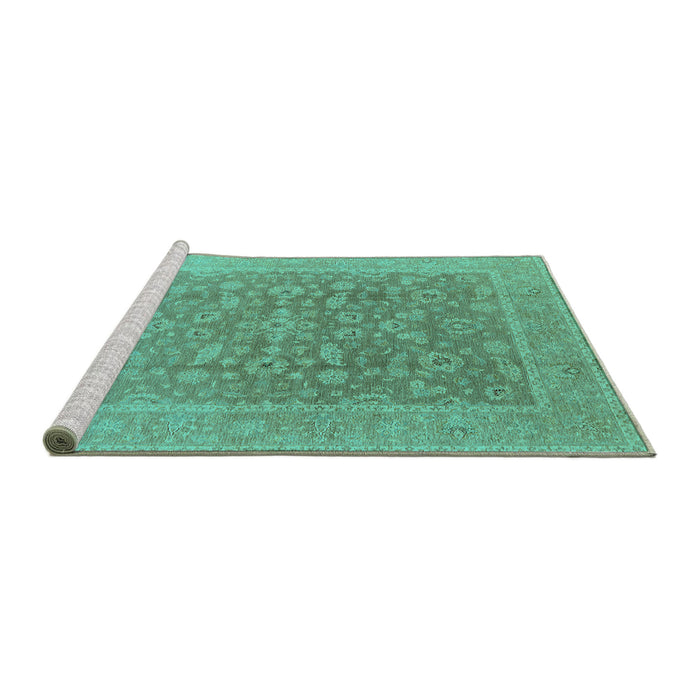 Sideview of Machine Washable Oriental Turquoise Traditional Area Rugs, wshurb761turq