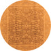 Round Machine Washable Oriental Orange Traditional Area Rugs, wshurb761org