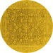 Round Oriental Yellow Traditional Rug, urb761yw