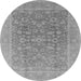 Round Machine Washable Oriental Gray Traditional Rug, wshurb761gry