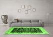 Machine Washable Oriental Green Traditional Area Rugs in a Living Room,, wshurb762grn