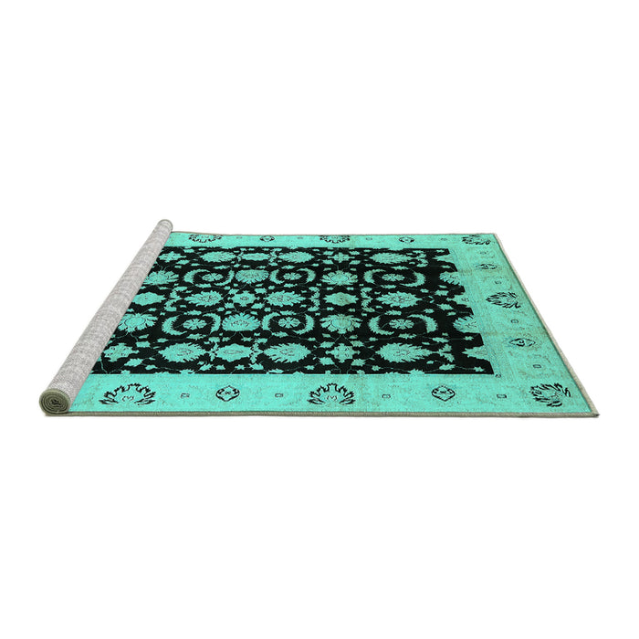 Sideview of Machine Washable Oriental Turquoise Traditional Area Rugs, wshurb762turq