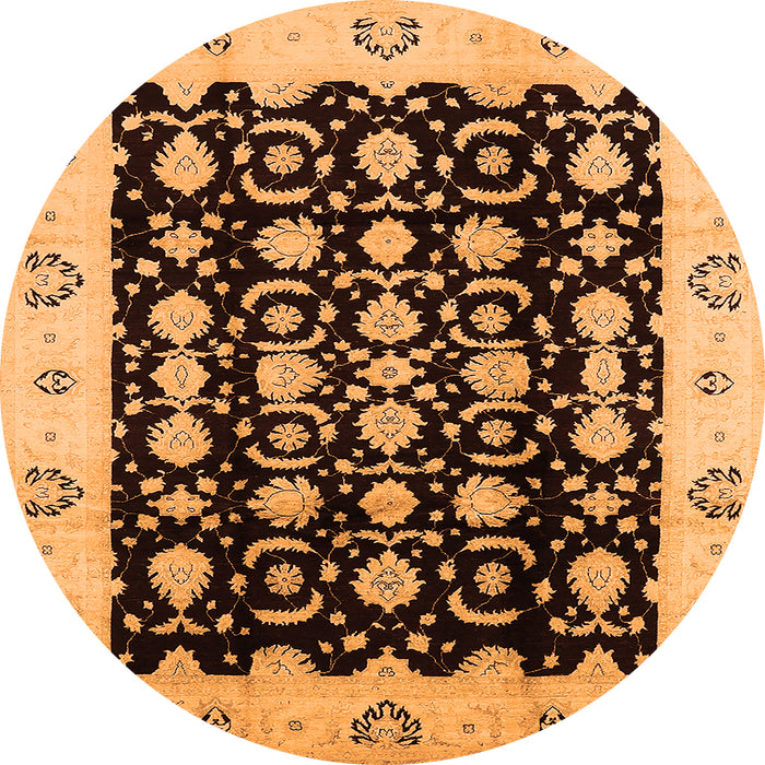 Round Machine Washable Oriental Orange Traditional Area Rugs, wshurb762org
