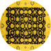 Round Machine Washable Oriental Yellow Traditional Rug, wshurb762yw