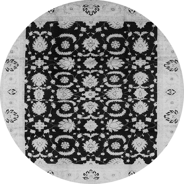 Round Machine Washable Oriental Gray Traditional Rug, wshurb762gry