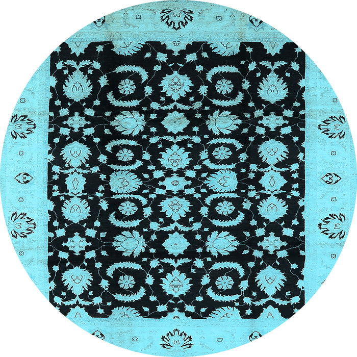 Round Machine Washable Oriental Light Blue Traditional Rug, wshurb762lblu