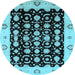 Round Machine Washable Oriental Light Blue Traditional Rug, wshurb762lblu