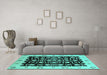 Machine Washable Oriental Turquoise Traditional Area Rugs in a Living Room,, wshurb762turq