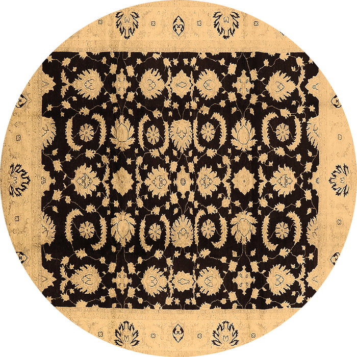 Round Machine Washable Oriental Brown Traditional Rug, wshurb762brn