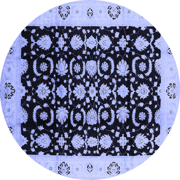 Round Machine Washable Oriental Blue Traditional Rug, wshurb762blu