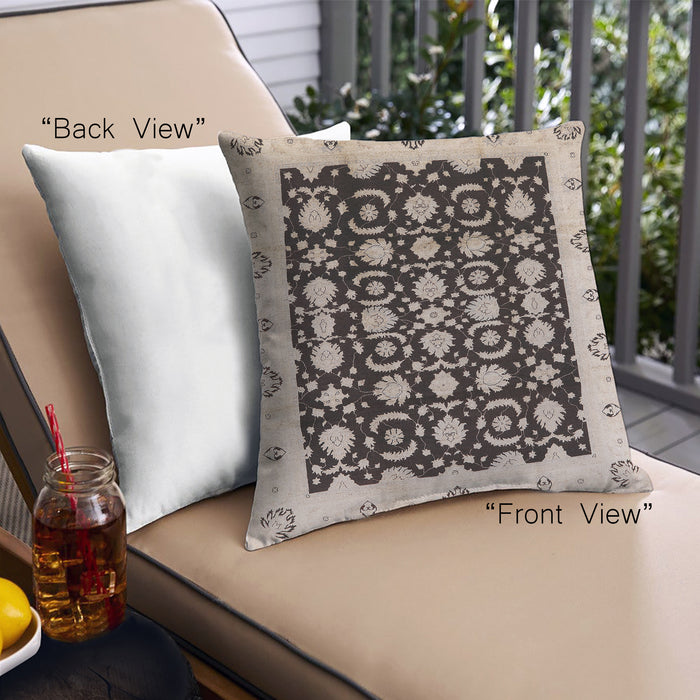 Front View of Mid-Century Modern Urban Square Desert Sand Beige Throw Pillow, 18 inch by 18 inch, pwurb762