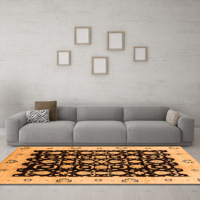Machine Washable Oriental Orange Traditional Area Rugs in a Living Room, wshurb762org