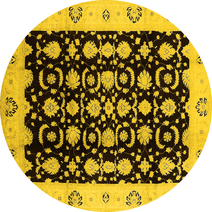 Round Oriental Yellow Traditional Rug, urb762yw